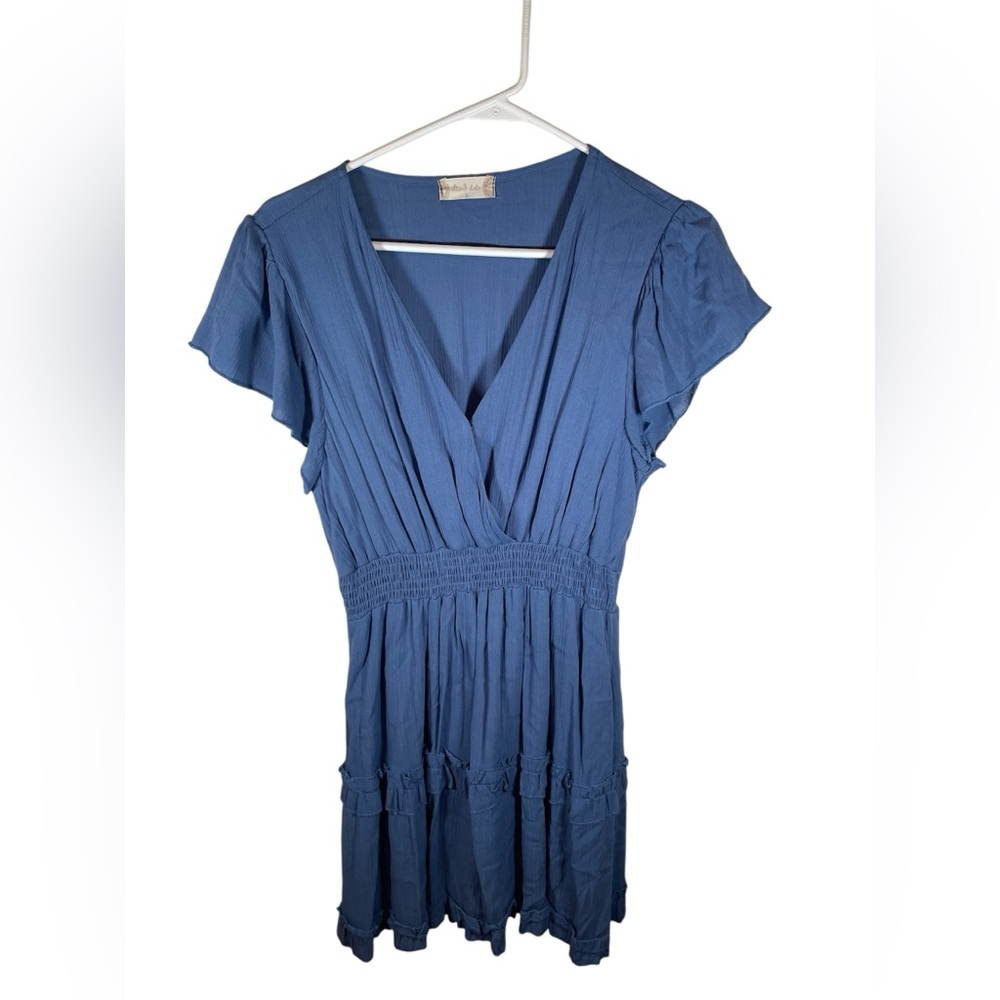 Altar'd State Blue Dress with Flutter Sleeves Wrap Style